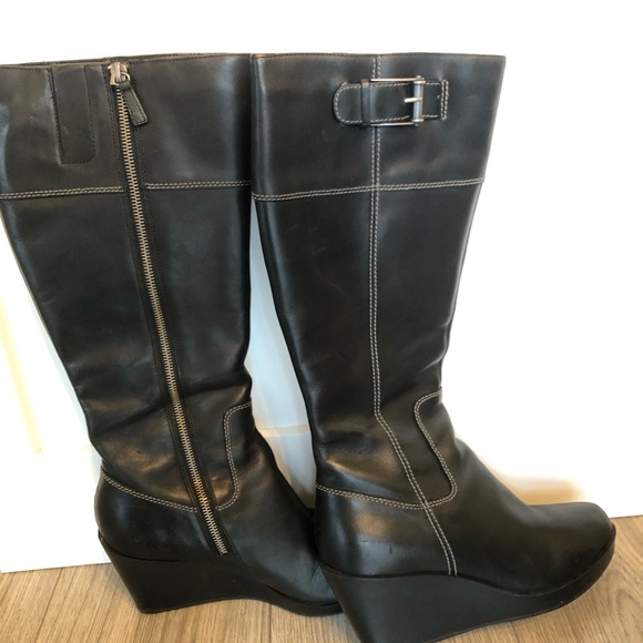 Cole Haan Cora Black leather Wedge Heel Tall Boots Side Zip D38352 Women’s 8.5 M - Picture 4 of 7